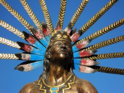 Statue of dancing indian in the colonial city of Queretaro, Mexico.