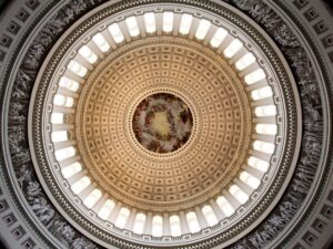 The inside of the rotunda in the United States Capitol.