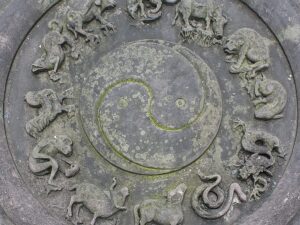 Chinese Zodiac signs on a stone coins